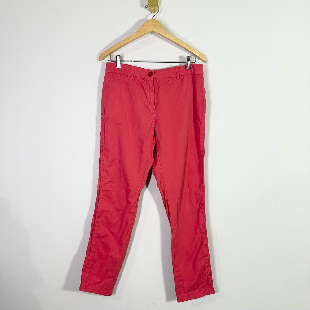 Lacoste Red High Rise Slim Straight Leg Cotton Pants